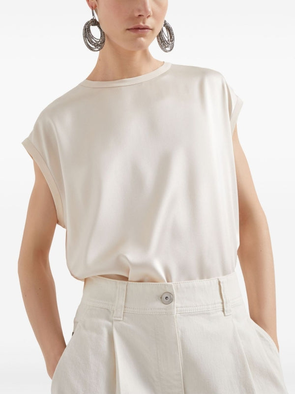 BRUNELLO CUCINELLI WOMEN'S CREAM CAP SLEEVE BLOUSE