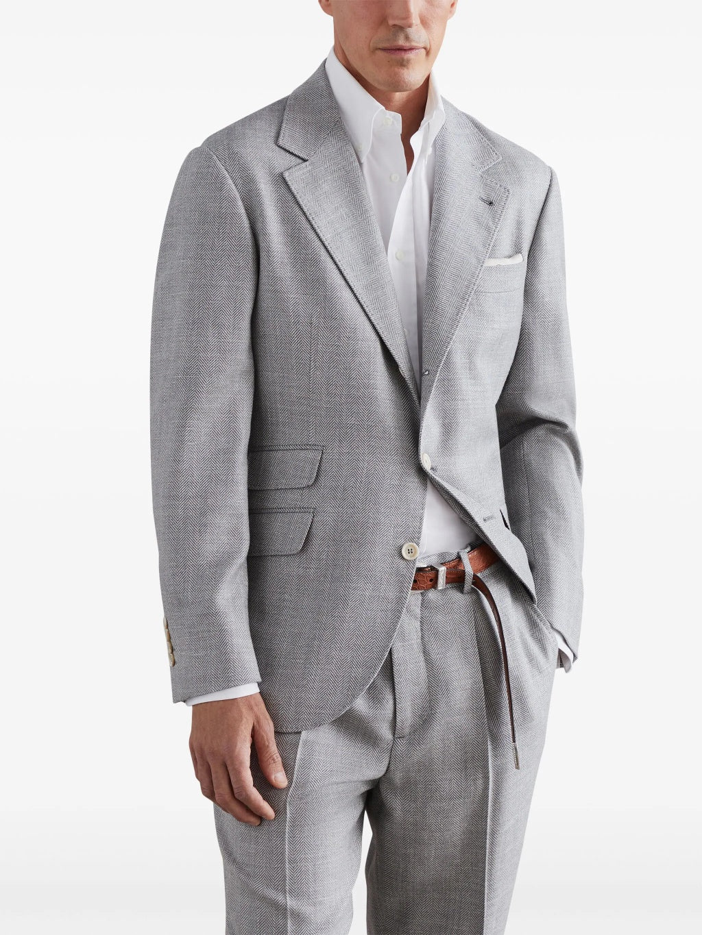 BRUNELLO CUCINELLI MEN'S LIGHT GREY WOOL BLAZER