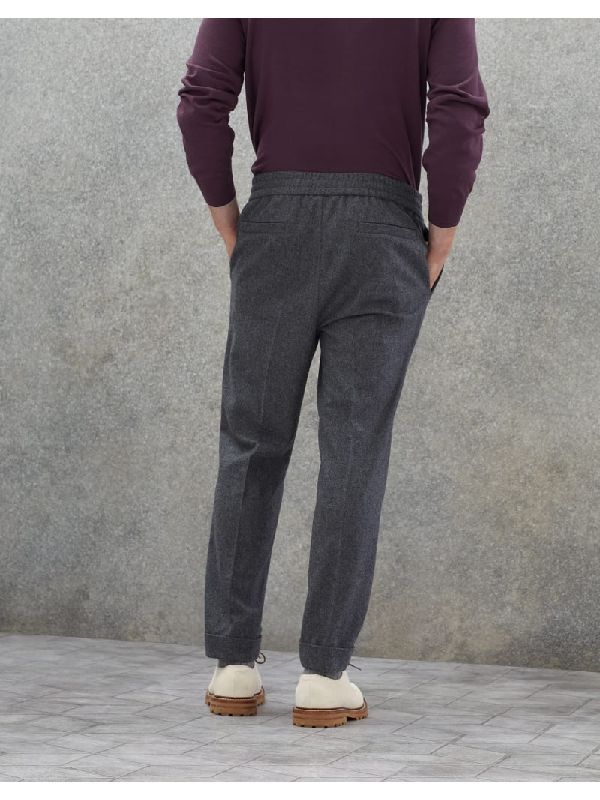 BRUNELLO CUCINELLI MEN'S DARK GREY TAILORED DRAWSTRING TROUSERS