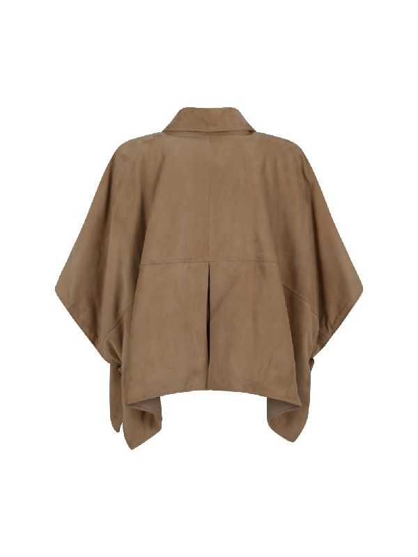 BRUNELLO CUCINELLI WOMEN'S BROWN LEATHER BOXY JACKET