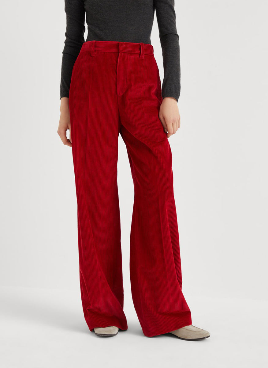 BRUNELLO CUCINELLI WOMEN'S RED CORDUROY TROUSERS