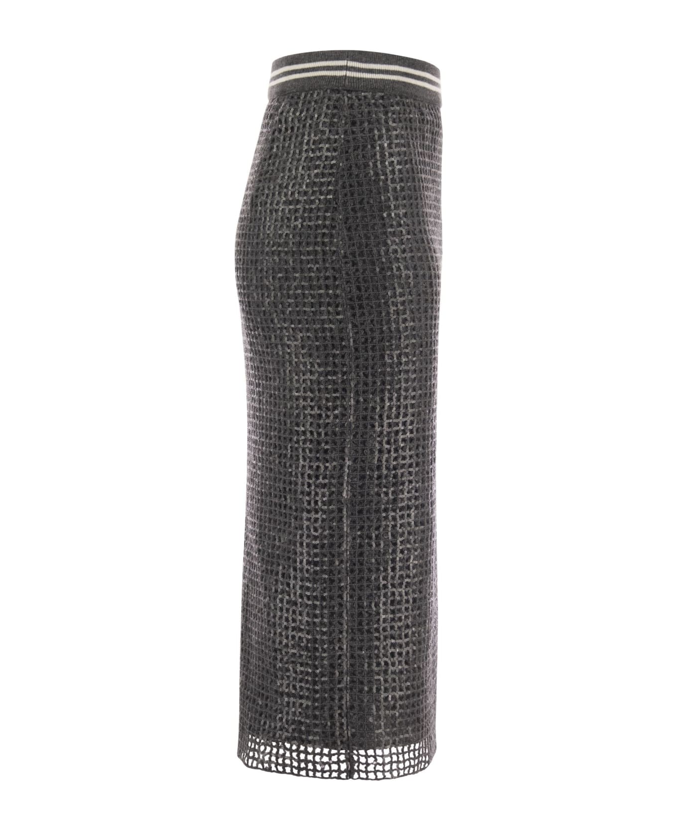 BRUNELLO CUCINELLI WOMEN'S DARK GREY TEXTURED MIDI SKIRT