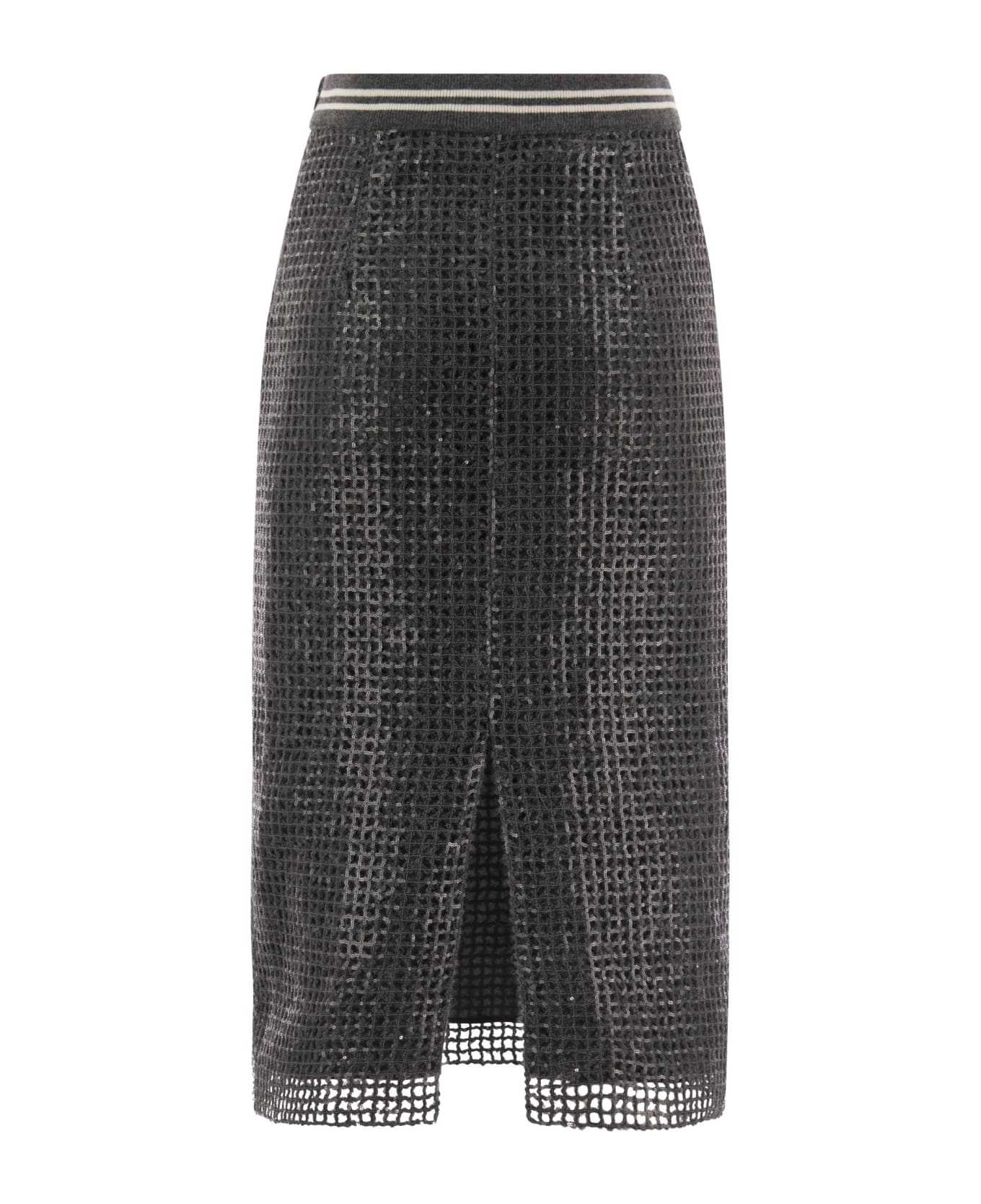 BRUNELLO CUCINELLI WOMEN'S DARK GREY TEXTURED MIDI SKIRT
