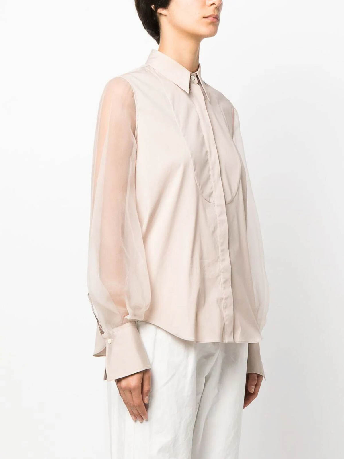 BRUNELLO CUCINELLI WOMEN'S LIGHT PINK SHEER SHIRT