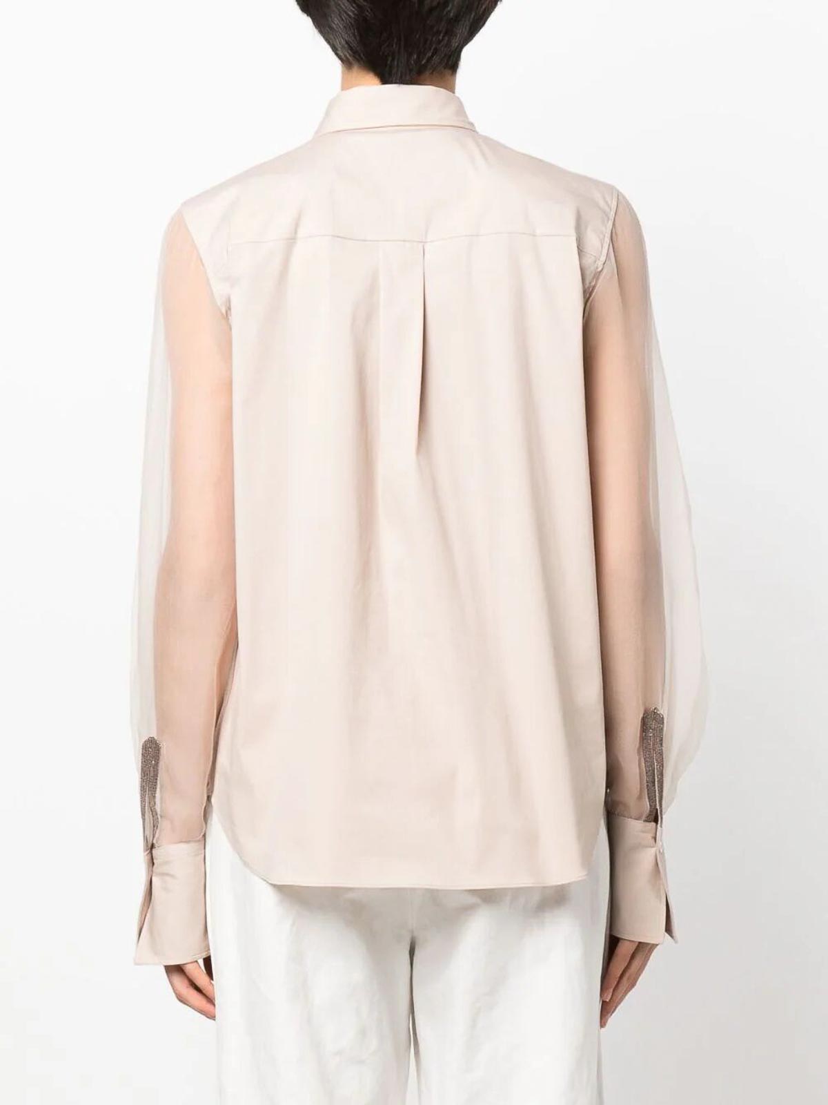 BRUNELLO CUCINELLI WOMEN'S SHEER SLEEVE PINK BEIGE BLOUSE