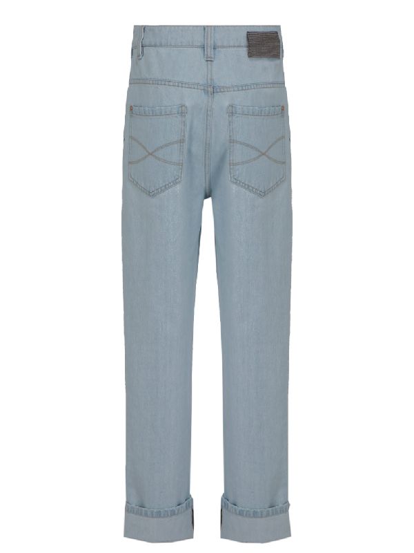 BRUNELLO CUCINELLI WOMEN'S LIGHT BLUE CUFFED TROUSERS