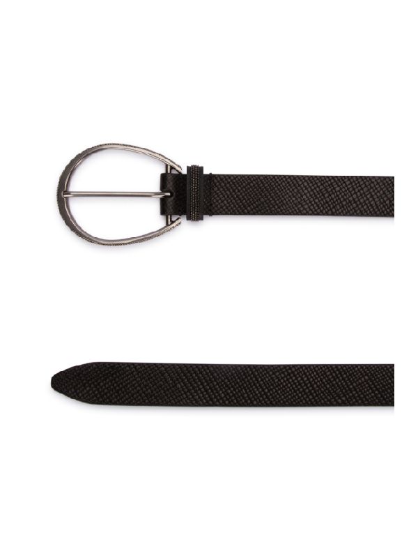 BRUNELLO CUCINELLI WOMEN'S BLACK LEATHER TEXTURED BELT