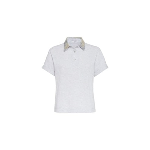 BRUNELLO CUCINELLI WOMEN'S LIGHT GREY SHORT SLEEVE SHIRT