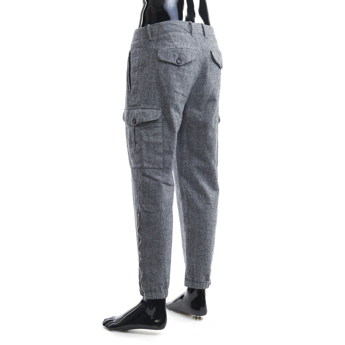BRUNELLO CUCINELLI MEN'S GREY WOOL CARGO TROUSERS