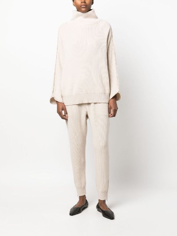 BRUNELLO CUCINELLI WOMEN'S BEIGE RIBBED KNIT SWEATER