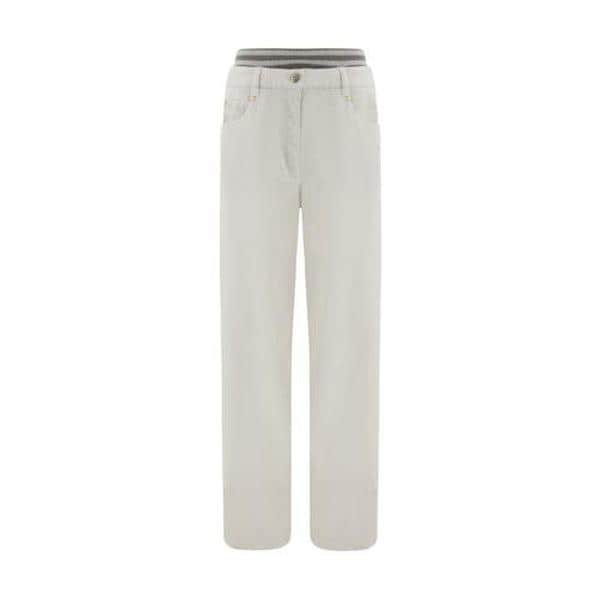 BRUNELLO CUCINELLI WOMEN'S LIGHT GREY STRAIGHT TROUSERS