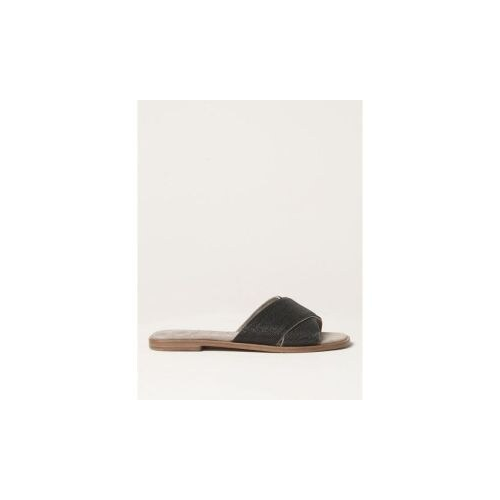 BRUNELLO CUCINELLI WOMEN'S ICE LEATHER SLIDE SANDALS