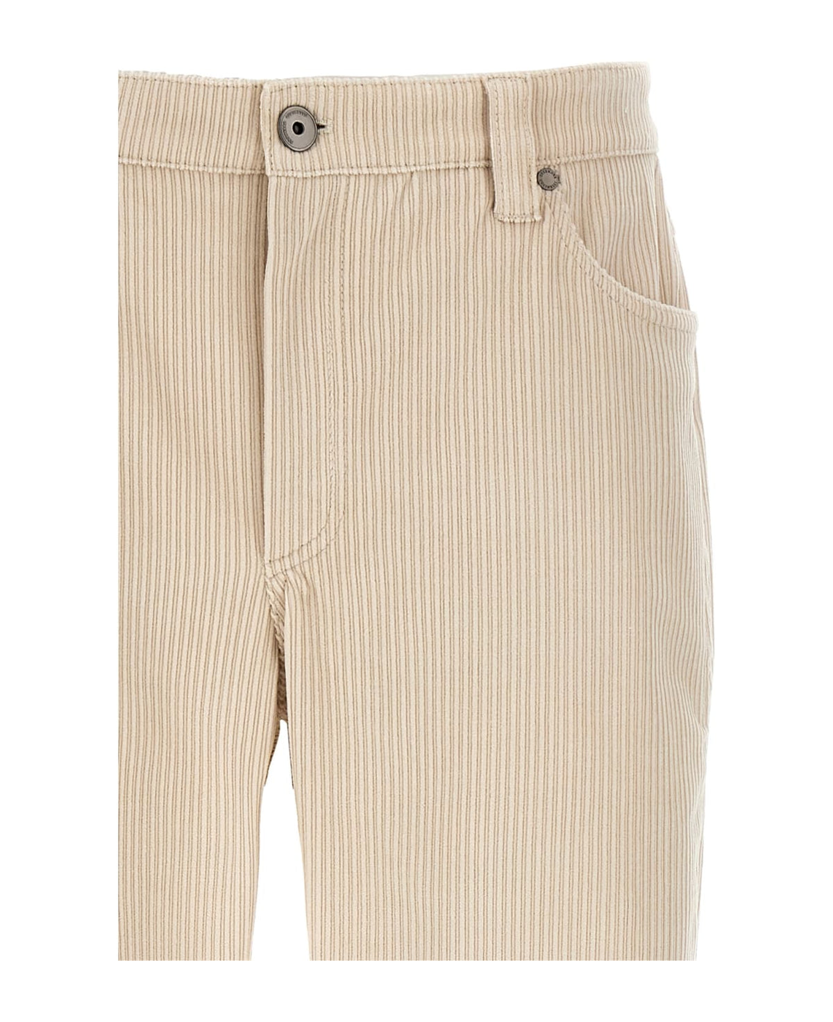 BRUNELLO CUCINELLI WOMEN'S CREAM CORDUROY STRAIGHT TROUSERS