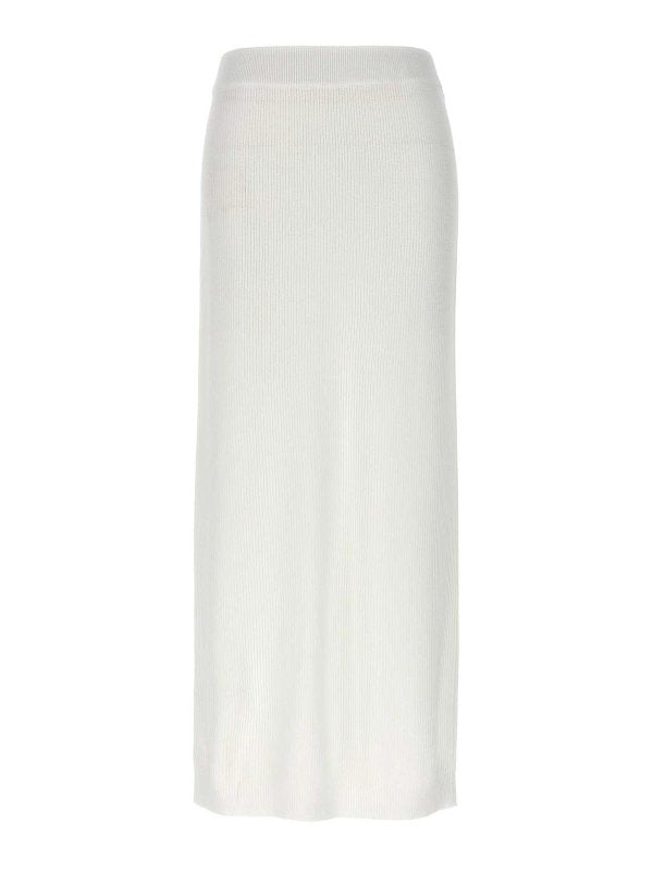 BRUNELLO CUCINELLI WOMEN'S WHITE RIBBED MAXI SKIRT