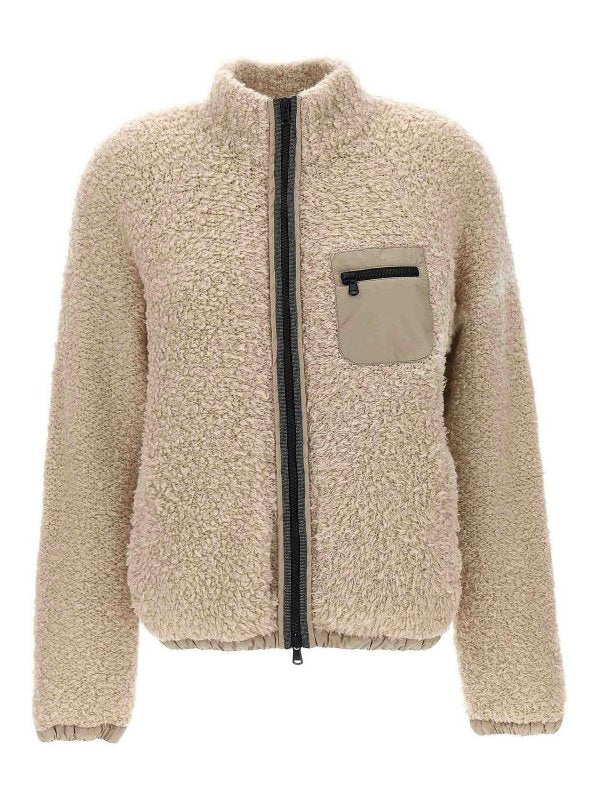 BRUNELLO CUCINELLI WOMEN'S BEIGE SHEARLING ZIP-UP JACKET