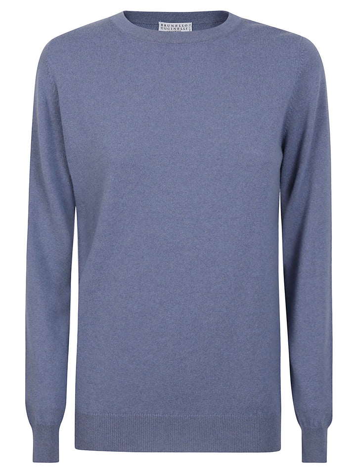 BRUNELLO CUCINELLI WOMEN'S BLUE WOOL CREWNECK SWEATER