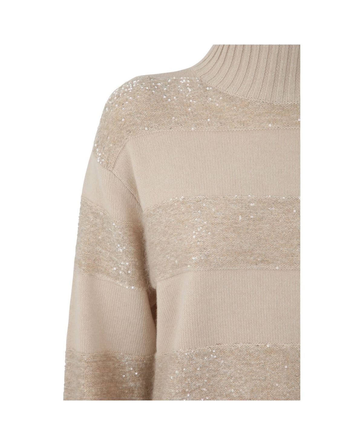 BRUNELLO CUCINELLI WOMEN'S BEIGE WOOL SILK BLEND TURTLENECK SWEATER