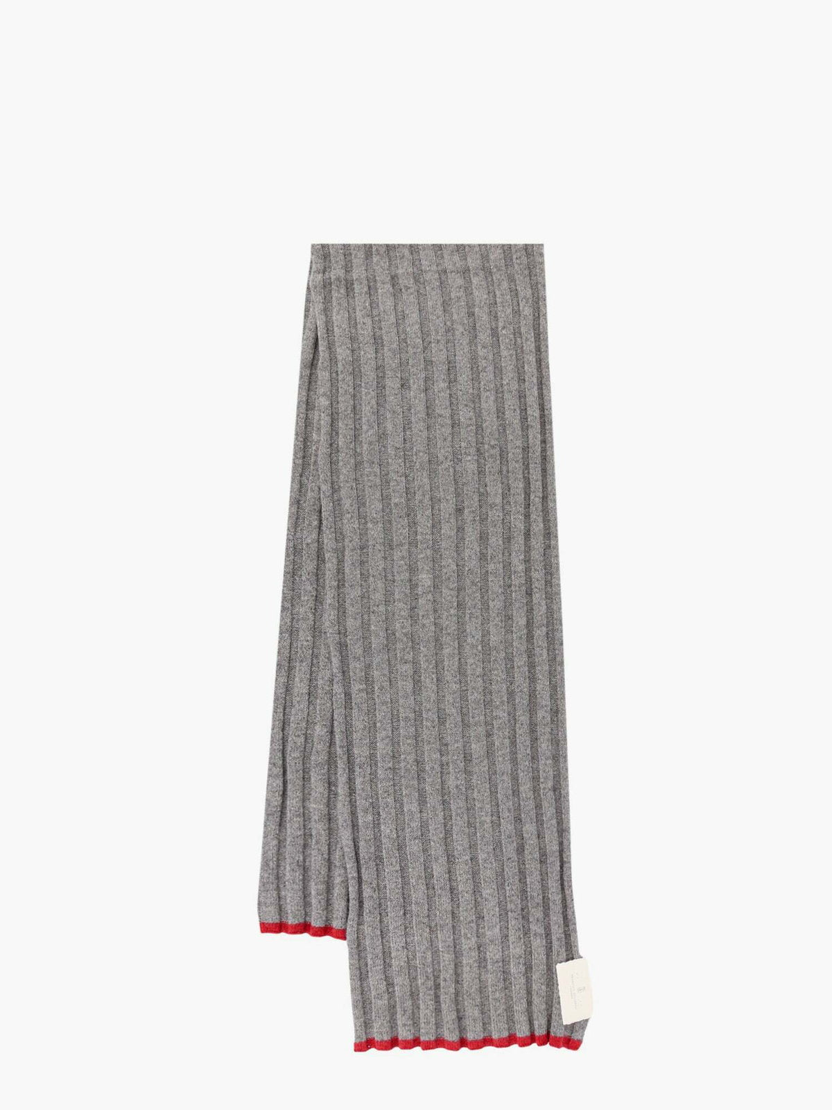 BRUNELLO CUCINELLI MEN'S GREY RIBBED SCARF WITH RED TRIM