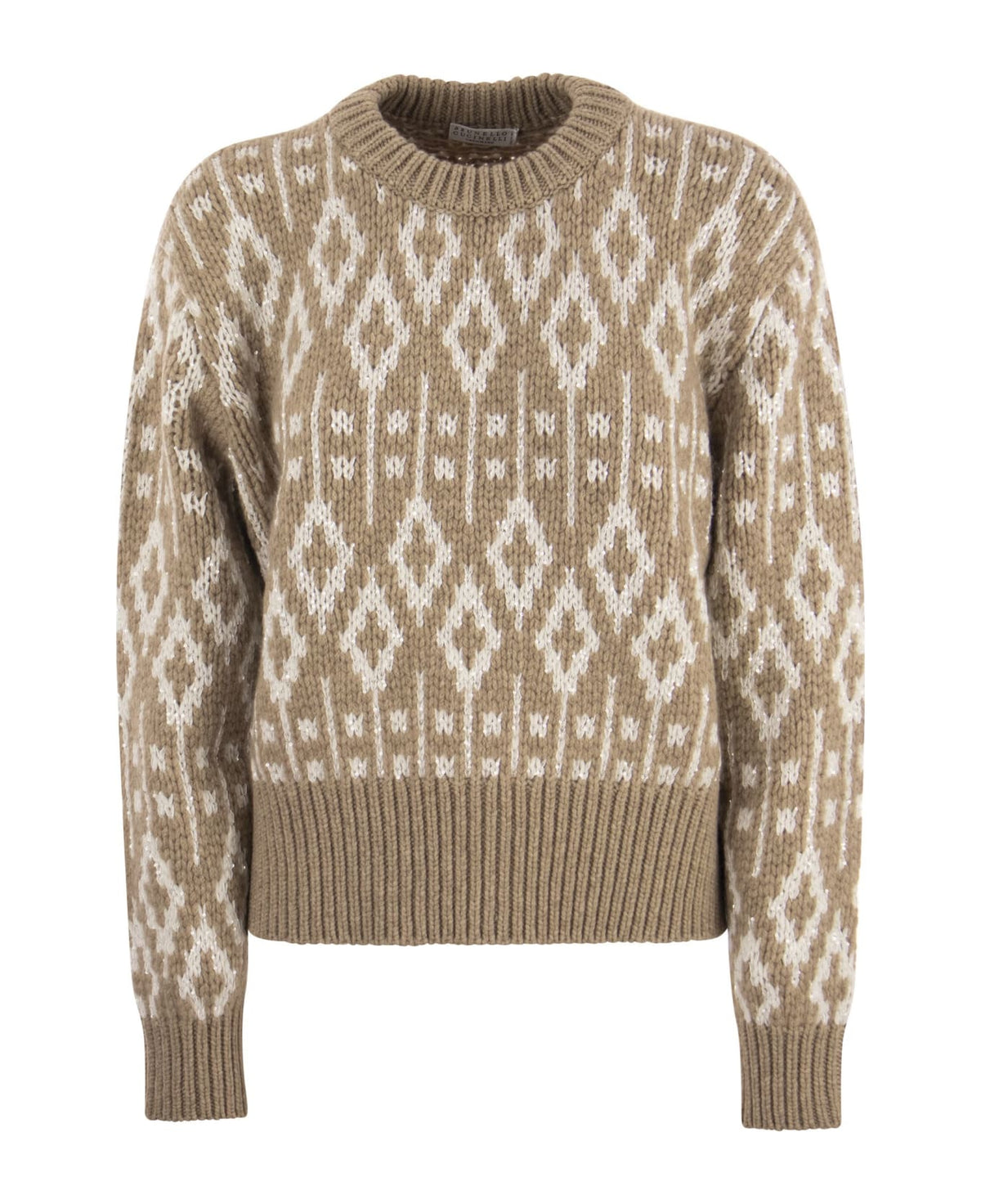 BRUNELLO CUCINELLI WOMEN'S BEIGE WOOL PATTERNED SWEATER