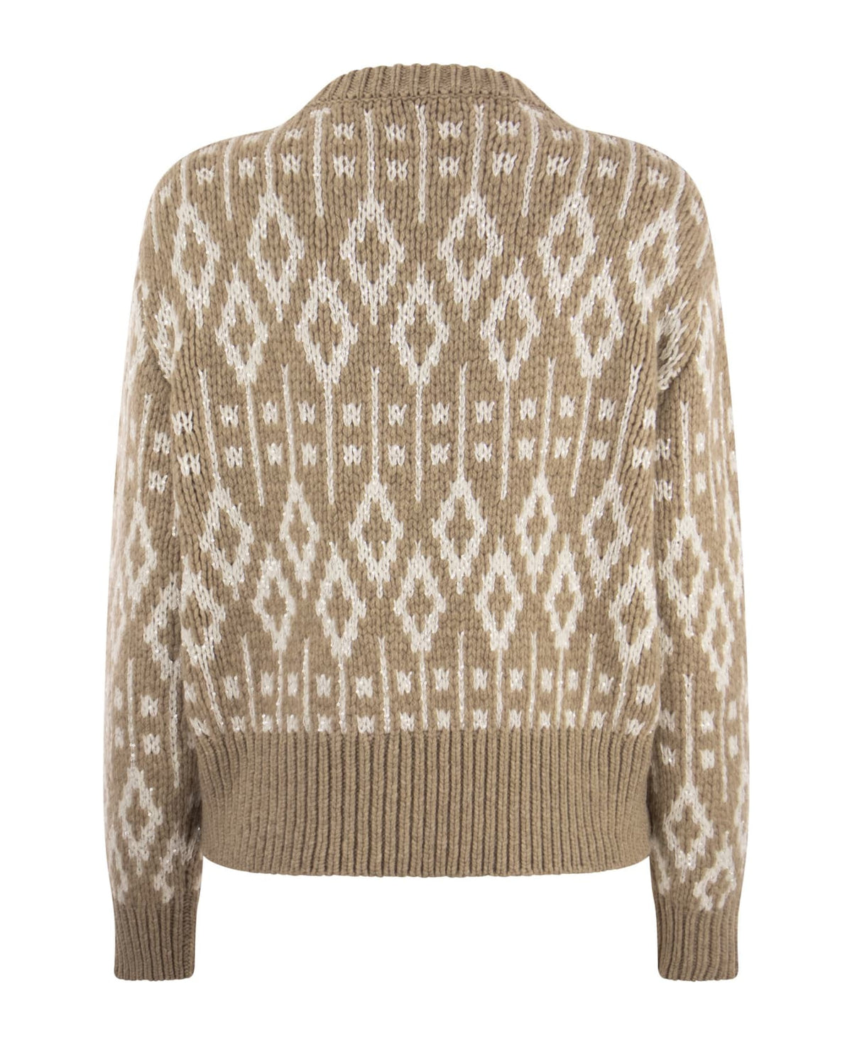 BRUNELLO CUCINELLI WOMEN'S BEIGE WOOL PATTERNED SWEATER