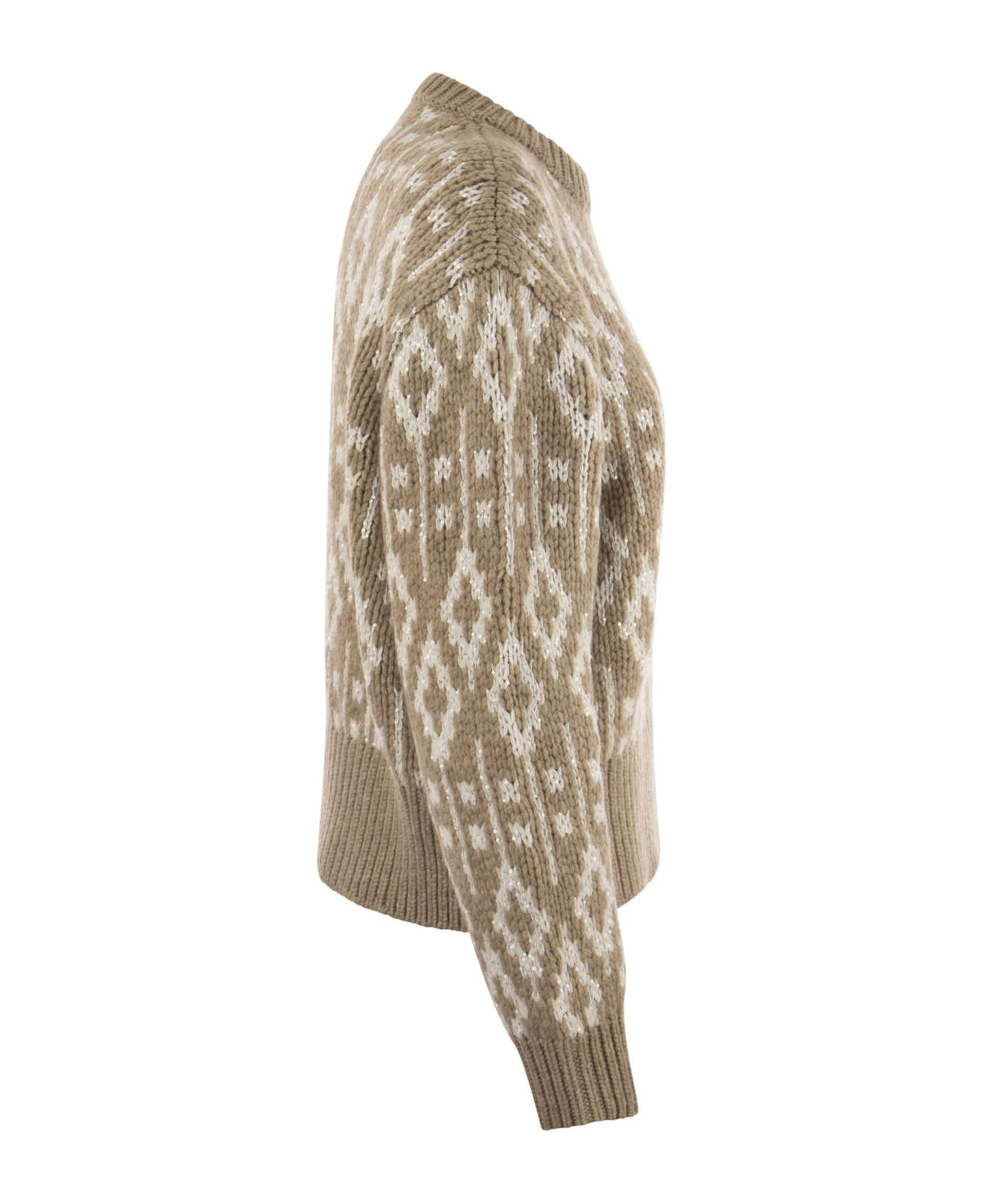 BRUNELLO CUCINELLI WOMEN'S BEIGE WOOL PATTERNED SWEATER