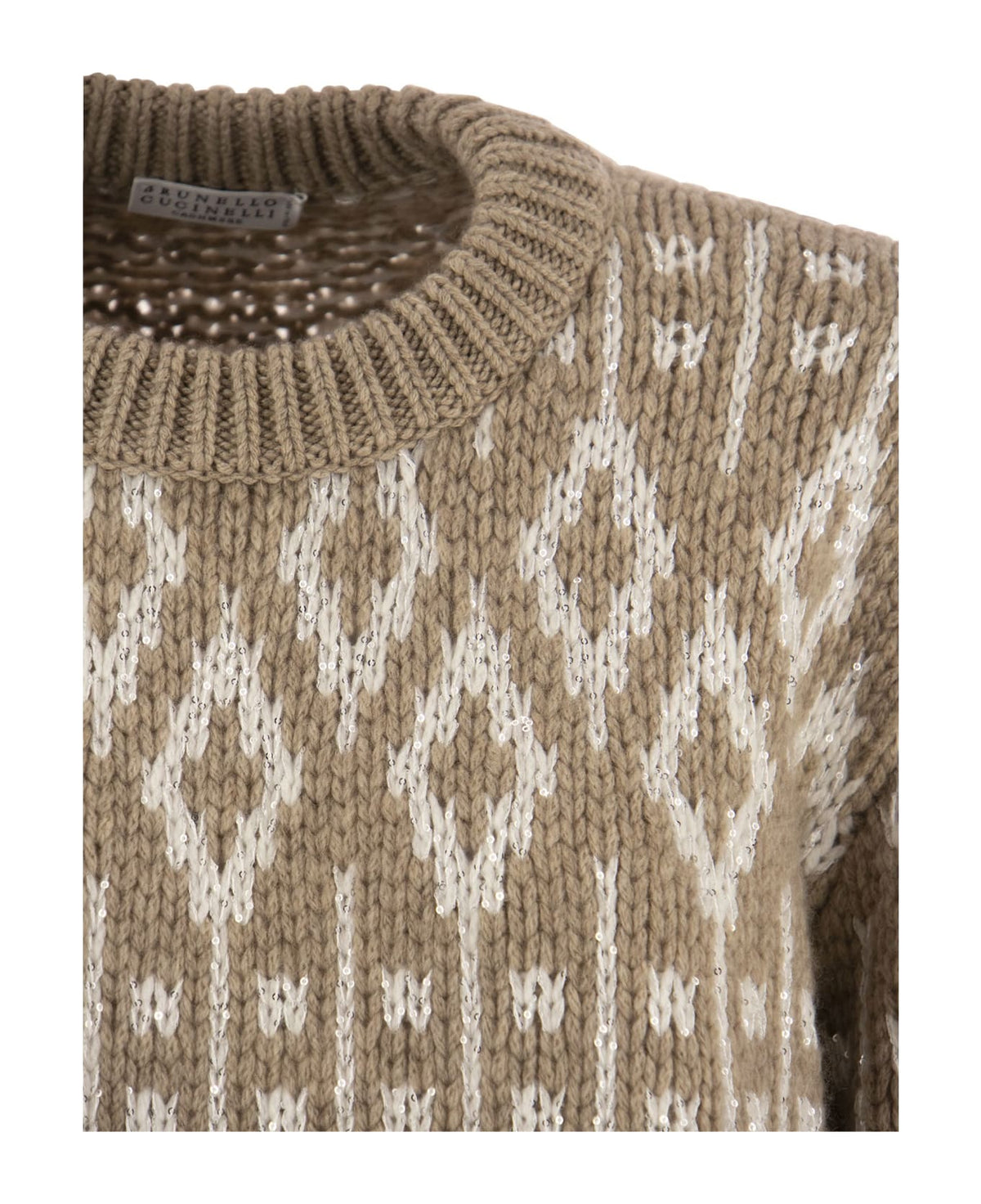 BRUNELLO CUCINELLI WOMEN'S BEIGE WOOL PATTERNED SWEATER