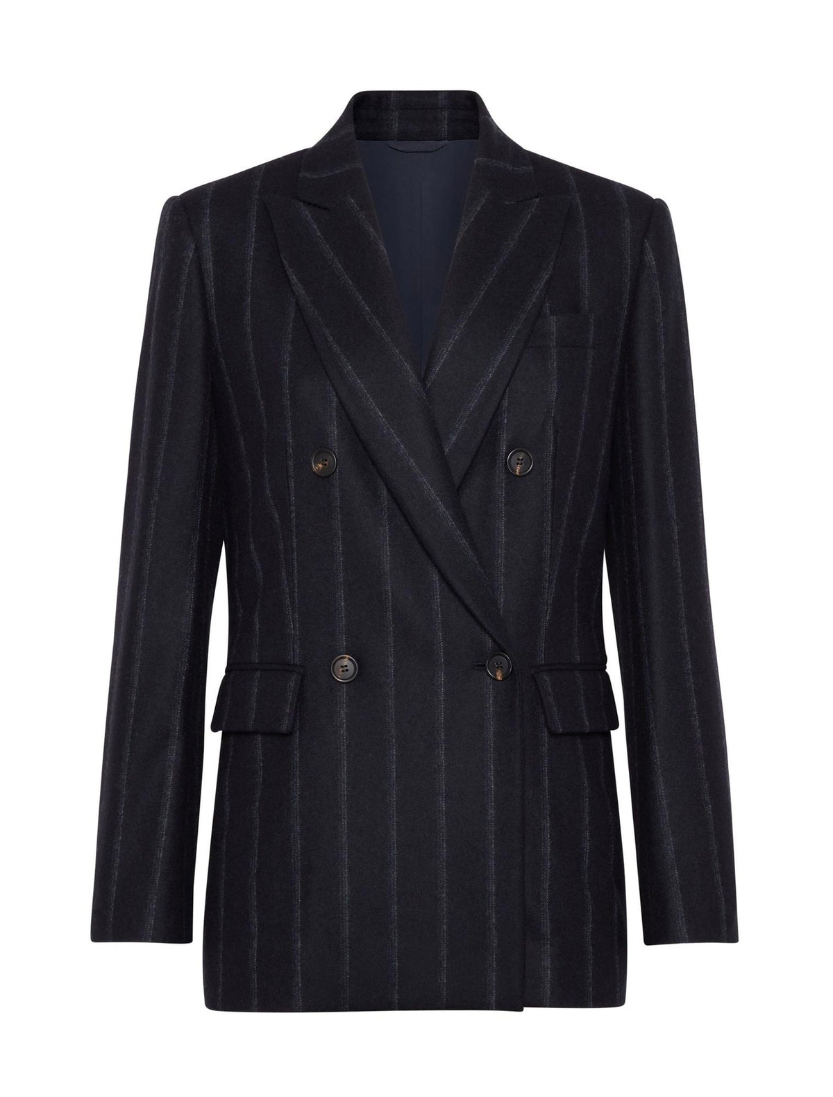 BRUNELLO CUCINELLI WOMEN'S DARK BLUE WOOL DOUBLE BREASTED JACKET