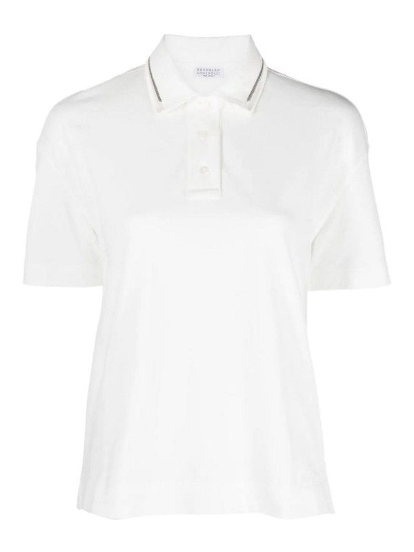 BRUNELLO CUCINELLI WOMEN'S WHITE COTTON POLO SHIRT