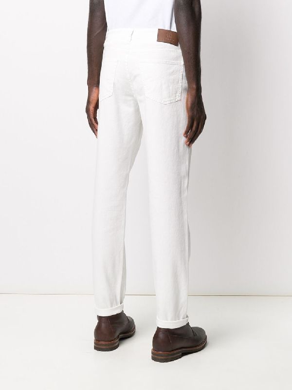 BRUNELLO CUCINELLI MEN'S WHITE STRAIGHT LEG TROUSERS