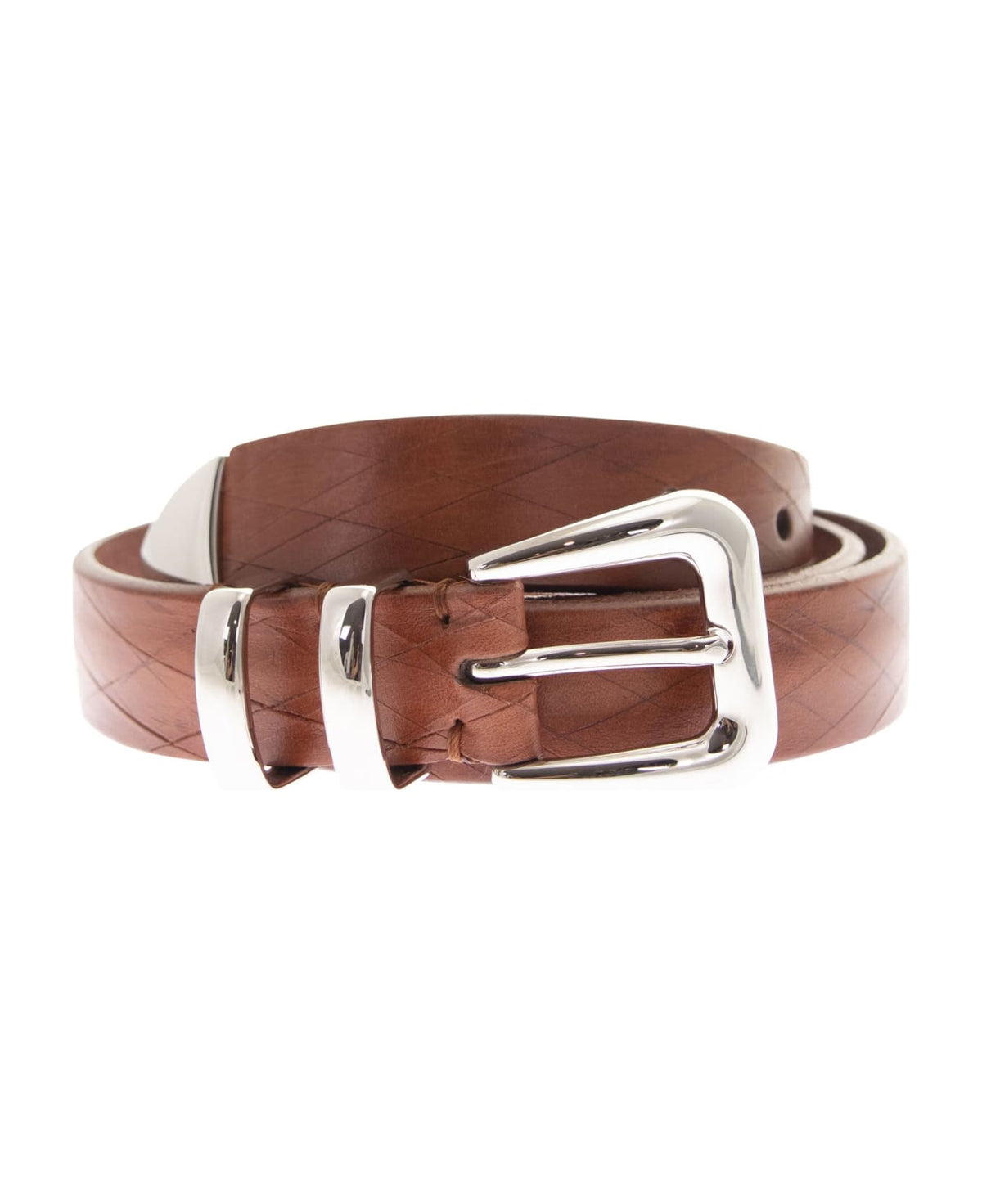 BRUNELLO CUCINELLI MEN'S RUM LEATHER BELT