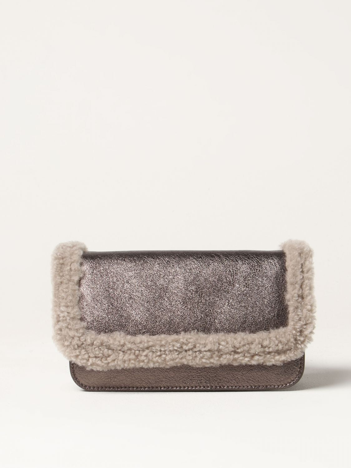 BRUNELLO CUCINELLI WOMEN'S BRONZE SHEARLING TRIM BAG