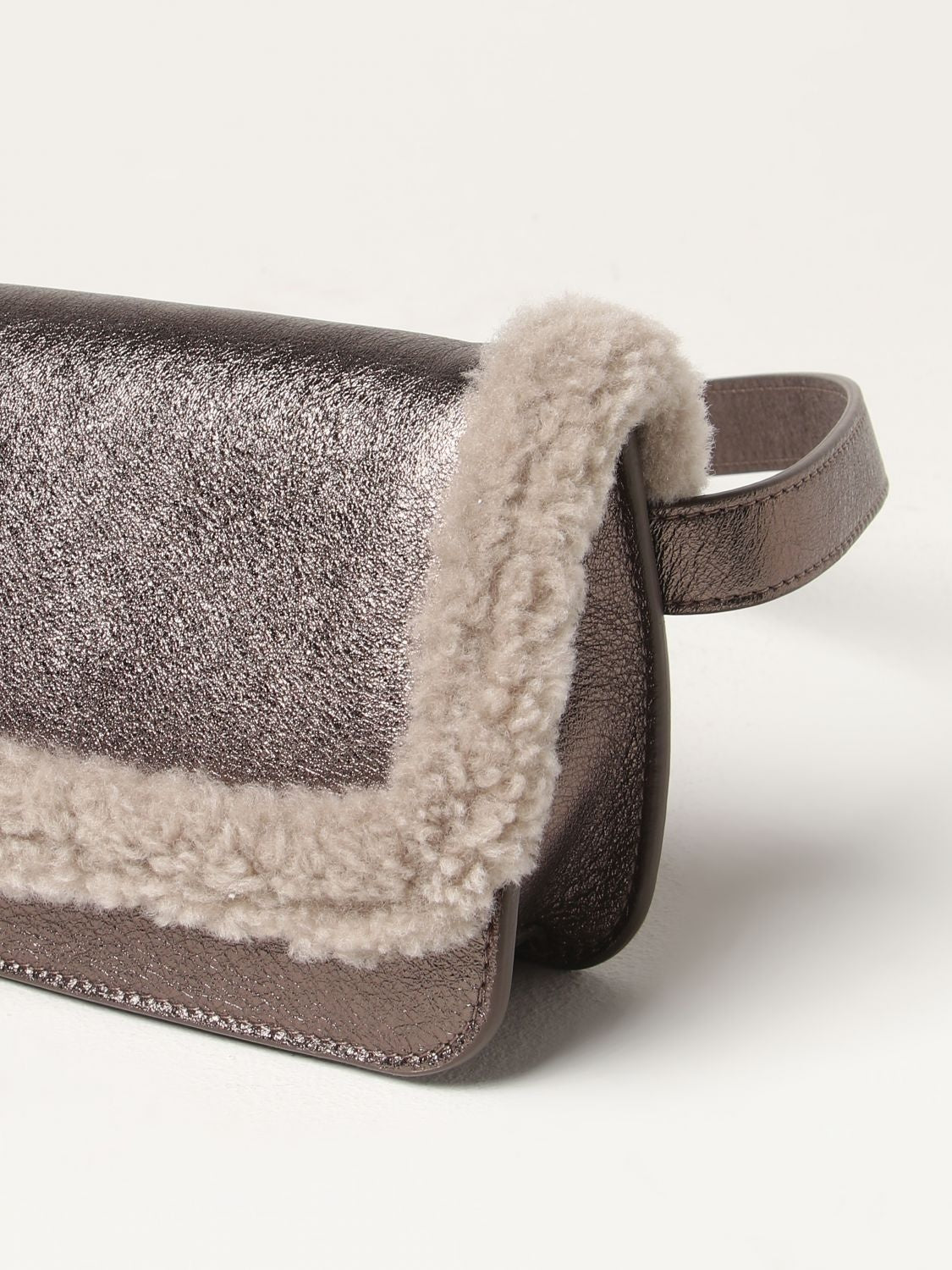 BRUNELLO CUCINELLI WOMEN'S BRONZE SHEARLING TRIM BAG