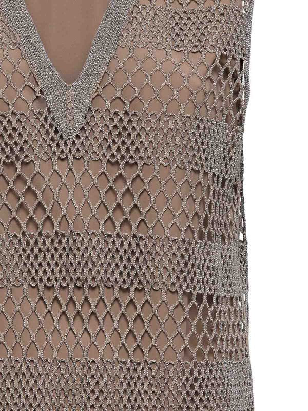 BRUNELLO CUCINELLI WOMEN'S TAUPE SILK MESH SHIRT
