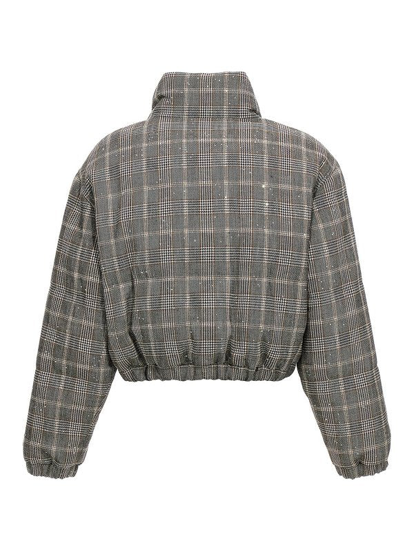 BRUNELLO CUCINELLI WOMEN'S BEIGE BLACK BROWN CHECKED WOOL BLEND JACKET