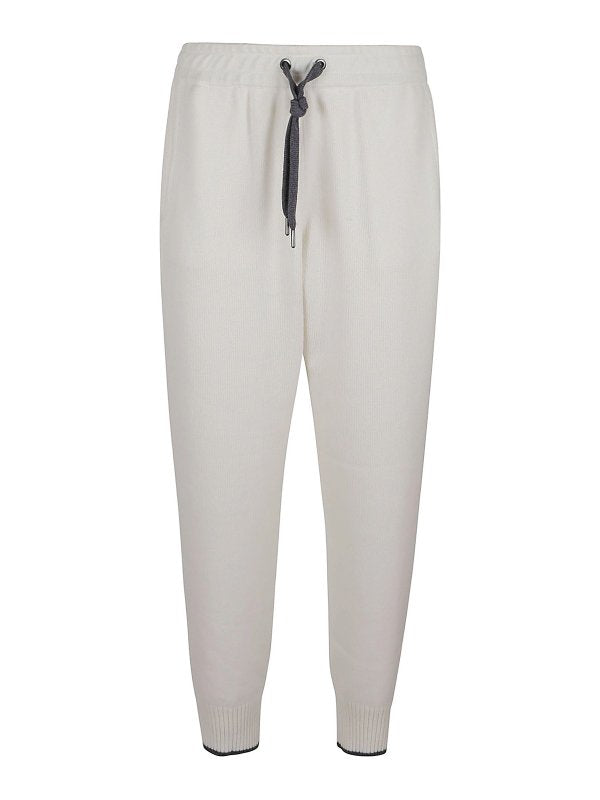 BRUNELLO CUCINELLI WOMEN'S WHITE KNIT DRAWSTRING TROUSERS