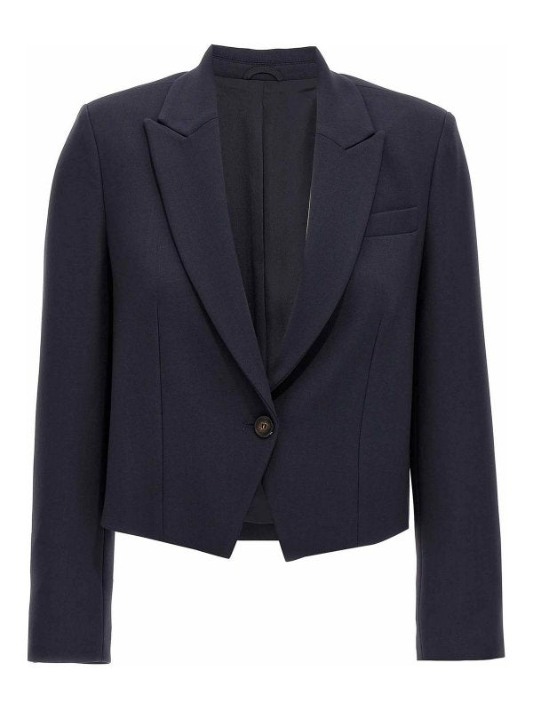 BRUNELLO CUCINELLI WOMEN'S NAVY WOOL TAILORED BLAZER