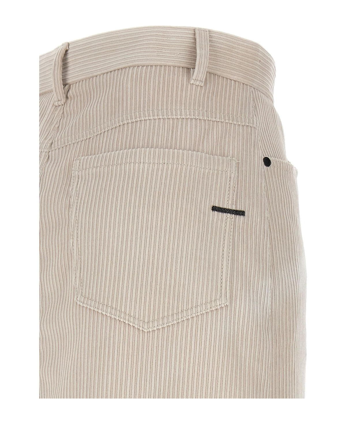 BRUNELLO CUCINELLI WOMEN'S BEIGE PINSTRIPE MIDI SKIRT
