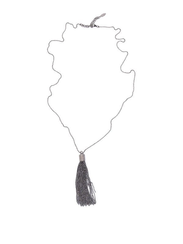 BRUNELLO CUCINELLI WOMEN'S BLACK SILVER TASSEL NECKLACE