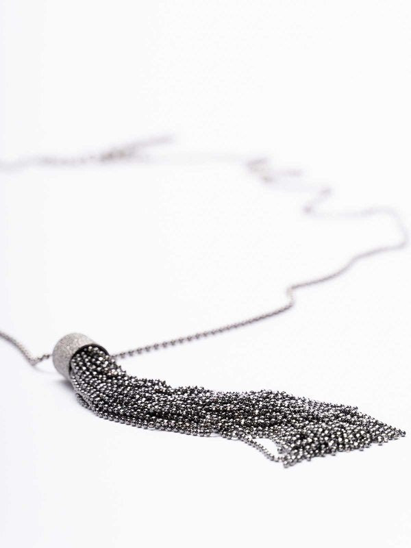 BRUNELLO CUCINELLI WOMEN'S BLACK SILVER TASSEL NECKLACE