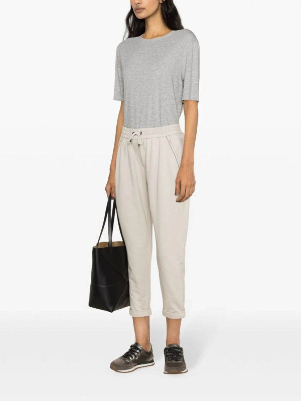 BRUNELLO CUCINELLI WOMEN'S QUARTZ COTTON BLEND JOGGER TROUSERS