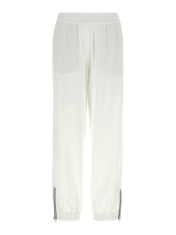 BRUNELLO CUCINELLI WOMEN'S OFF WHITE ATHLETIC TROUSERS WITH ZIPPERS