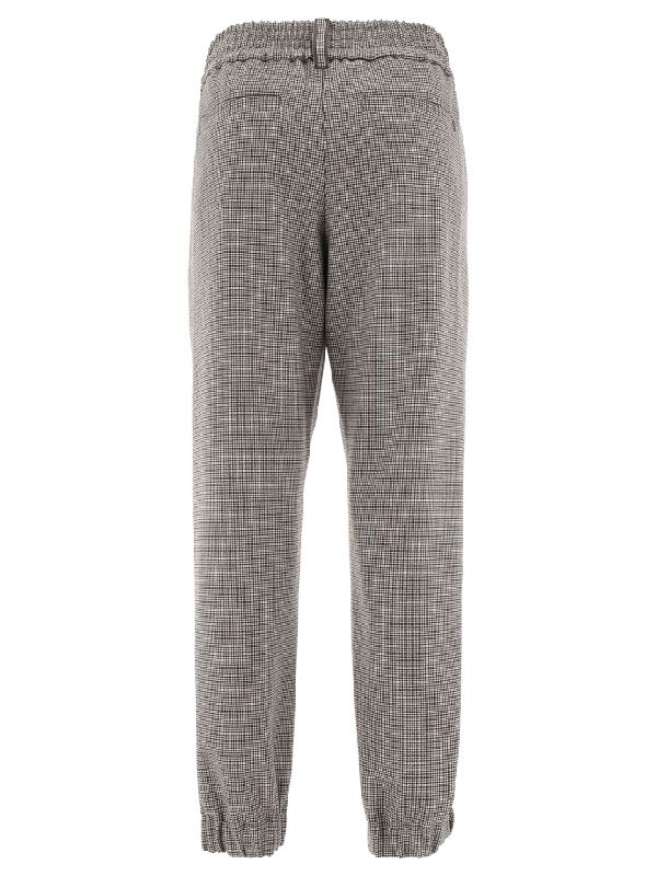 BRUNELLO CUCINELLI WOMEN'S CREAM BLACK BROWN CHECK TROUSERS