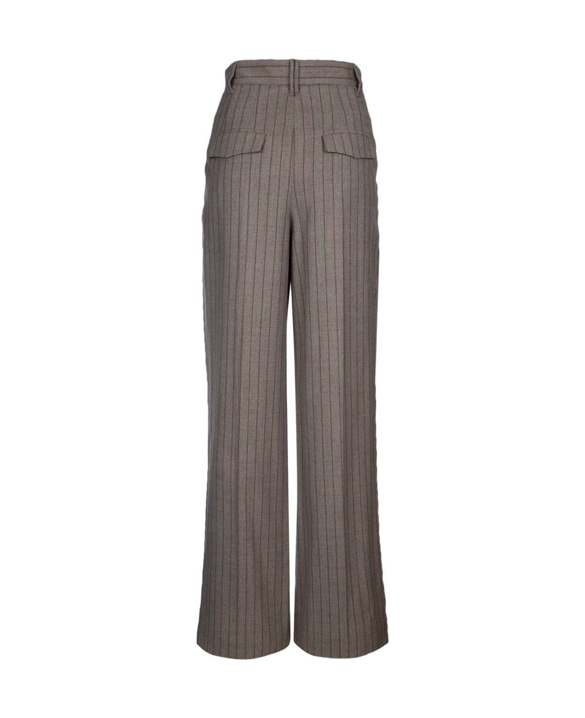 BRUNELLO CUCINELLI WOMEN'S TAUPE WOOL WIDE LEG TROUSERS