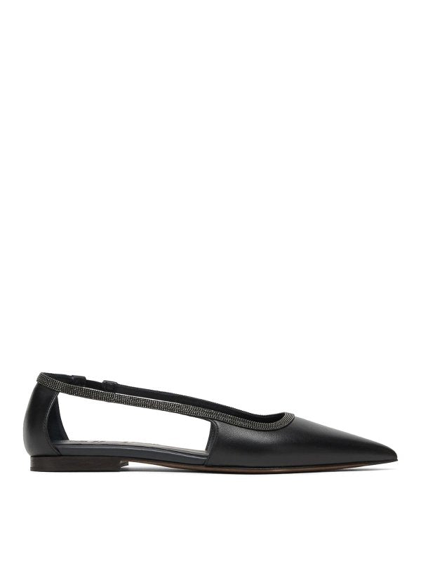 BRUNELLO CUCINELLI WOMEN'S BLACK LEATHER POINTED TOE SLINGBACK SHOE