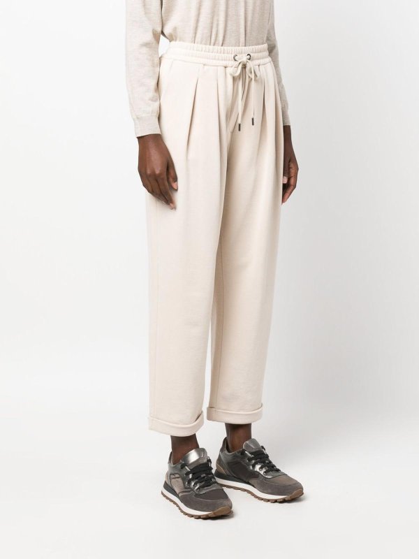BRUNELLO CUCINELLI WOMEN'S IVORY PLEATED DRAWSTRING TROUSERS