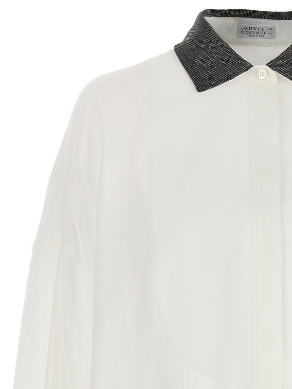 BRUNELLO CUCINELLI WOMEN'S WHITE OVERSIZED SHIRT WITH CONTRAST COLLAR