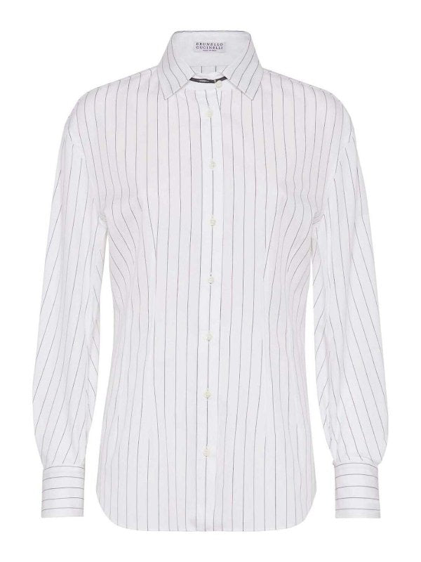 BRUNELLO CUCINELLI WOMEN'S WHITE STRIPED BUTTON-UP SHIRT