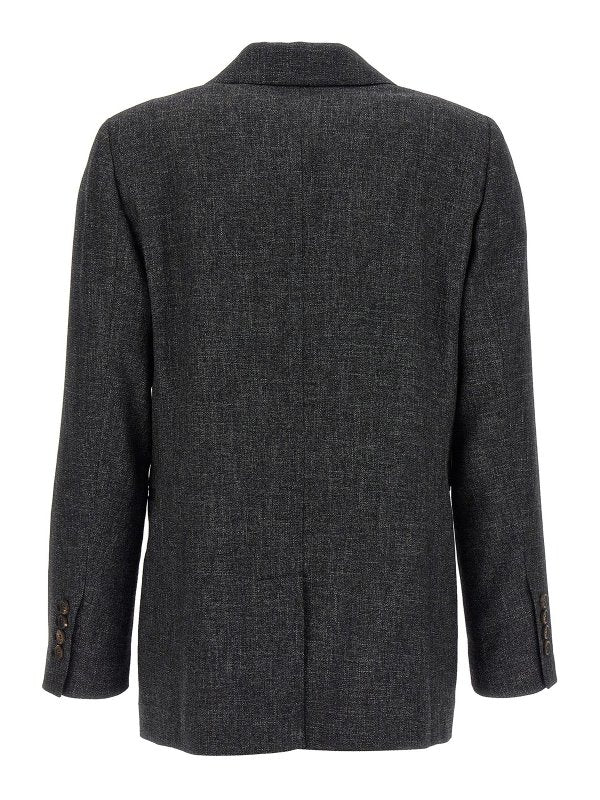BRUNELLO CUCINELLI WOMEN'S DARK GREY DOUBLE BREASTED BLAZER