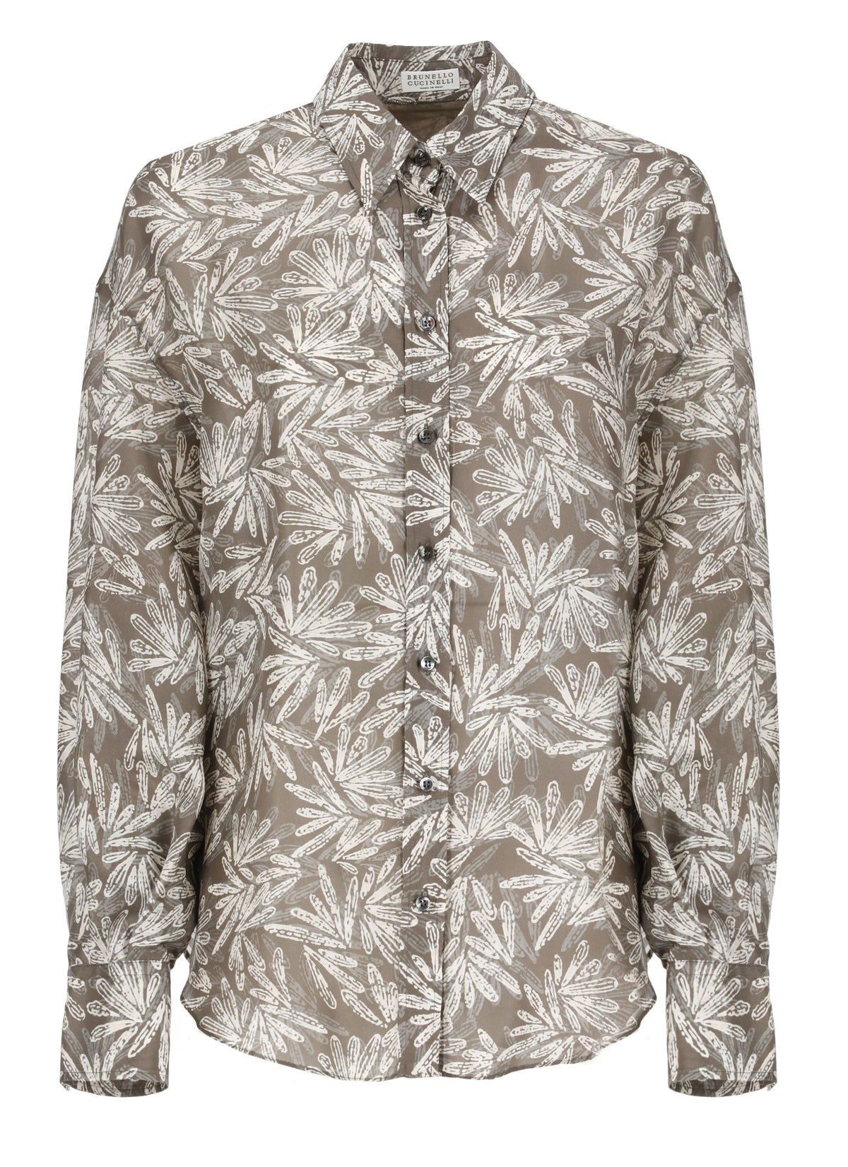 BRUNELLO CUCINELLI WOMEN'S BROWN SILK PATTERNED SHIRT