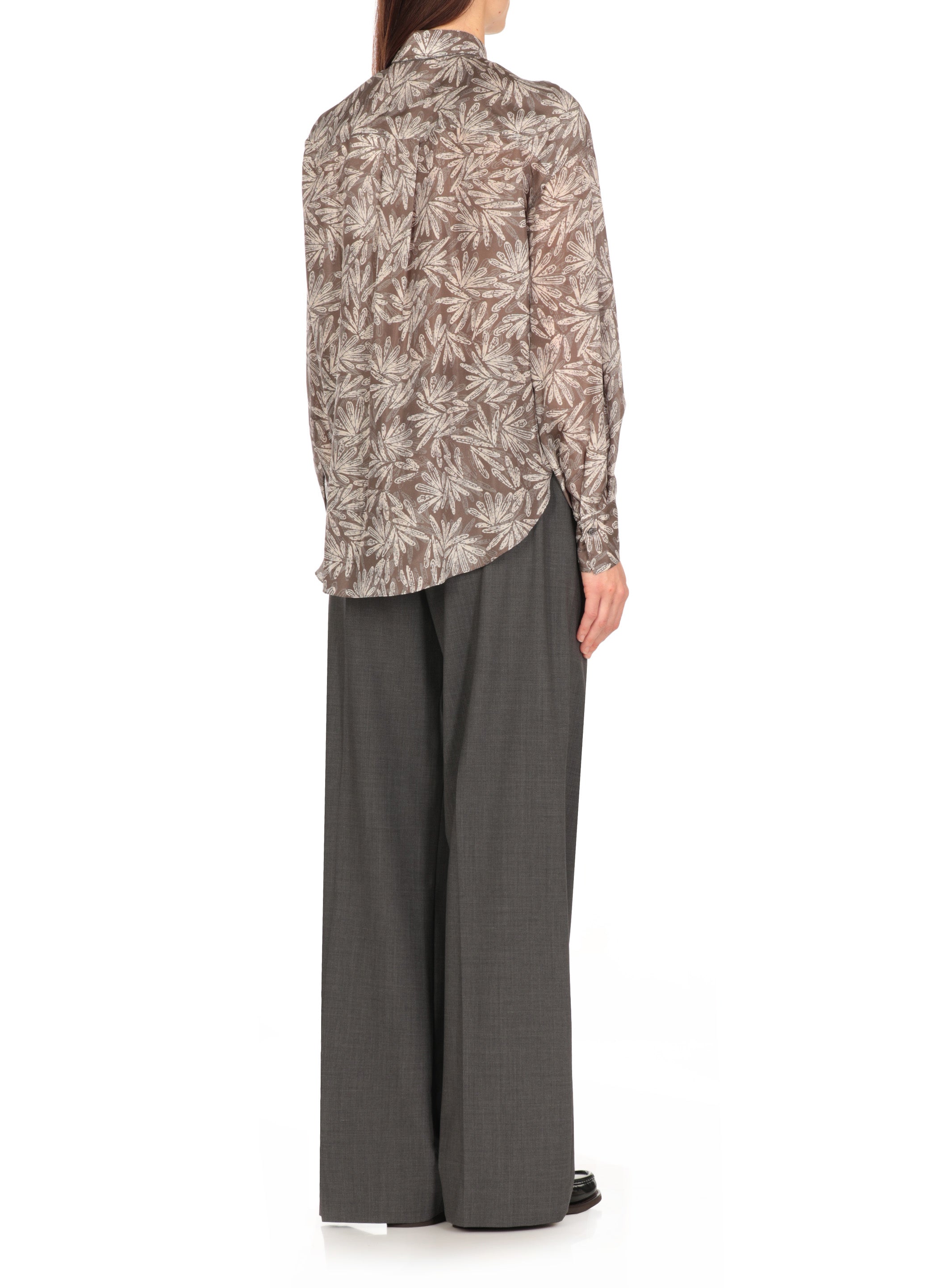 BRUNELLO CUCINELLI WOMEN'S CHOCOLATE BEIGE PATTERNED BUTTON-UP SHIRT
